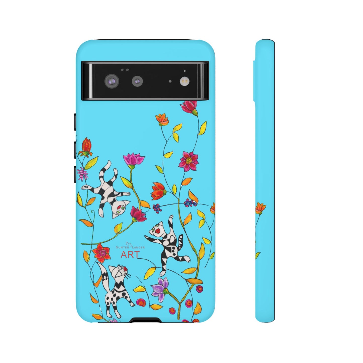 Tough Cases - Google Pixel - Samsung Galaxy - Motiv: Karierte Katzen, blau