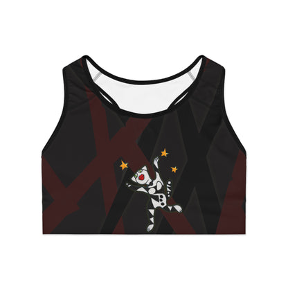 Sports Bra (AOP) -  Motiv: Front Miau & Rückseite Miau klein, Mikado Schwarz 2