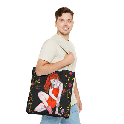 Tote Bag (AOP) - Motiv: Front Julia & Rückseite Julia, 41,44cm Schwarz, Ranken