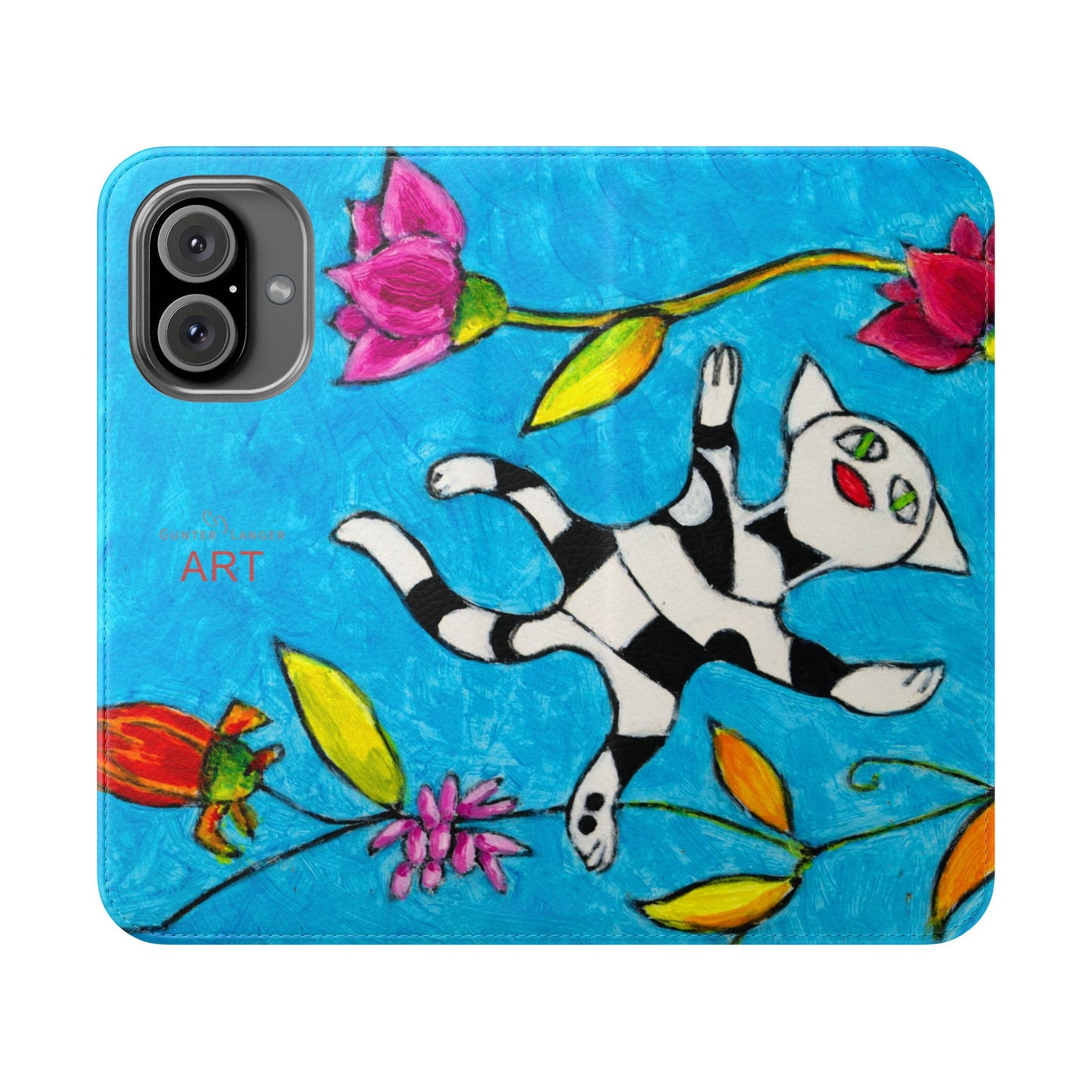 Flip Cases - Motiv: Gescheckte Katze schwebt