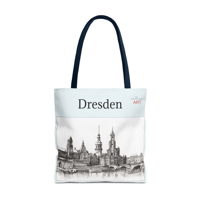 Tote Bag (AOP) - Motiv: Dresden -  Terrassenufer, Hofkirche, Schloß, Bleistift