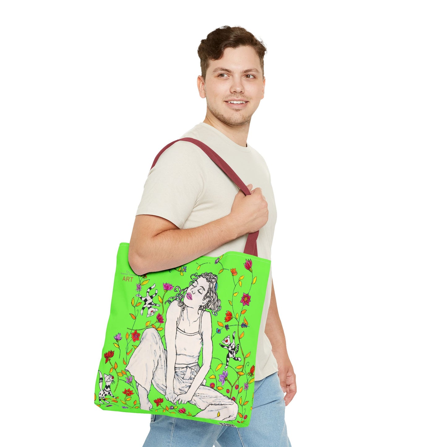 Tote Bag (AOP) - Motiv: Carolin sw auf grün