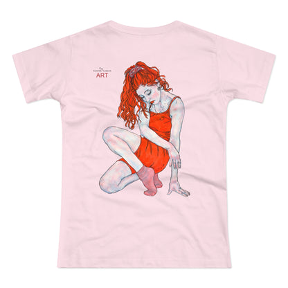 Single Jersey Women's T-shirt - hell - Motiv:  Front Julia, Ausschnitt 6,7 cm & Rückseite Julia, H 37 cm