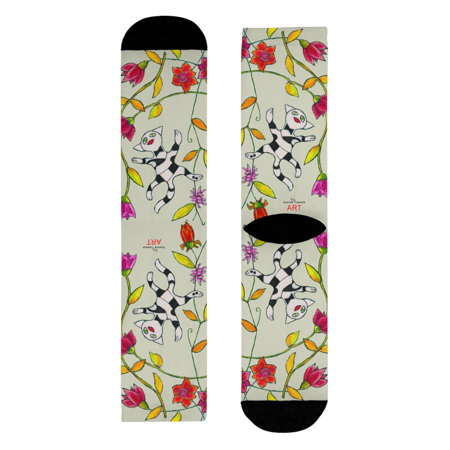 Sublimation Crew Socks (EU) - Motiv: Katze fliegt durch Ranken L