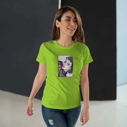 Single Jersey Women's T-shirt - hell - Motiv: Front Annette, H 20 cm & Rückseite Annette, H 35,56 cm