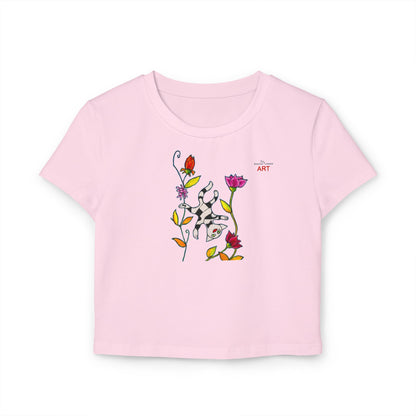 Women's Baby Tee - Motiv: Vorderseite und Rückseite, Katze schwebt & Ranken H 35 cm