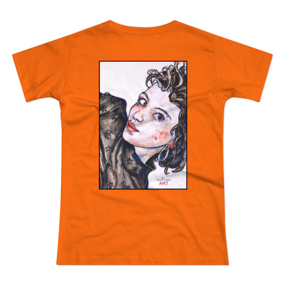 Single Jersey Women's T-shirt - hell - Motiv: Front Annette, H 20 cm & Rückseite Annette, H 35,56 cm
