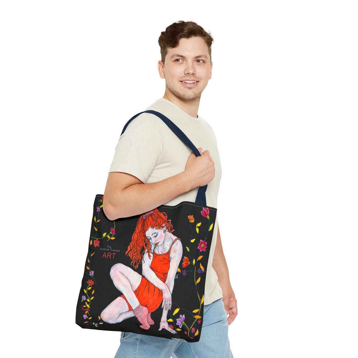 Tote Bag (AOP) - Motiv: Front Julia & Rückseite Julia, 41,44cm Schwarz, Ranken