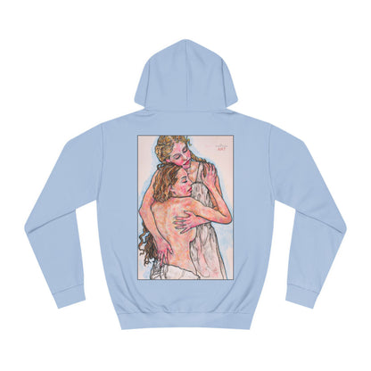 Unisex College Hoodie - Mutter und Tochter - Motiv: Frontseite Logo & Rückseite Geborgenheit