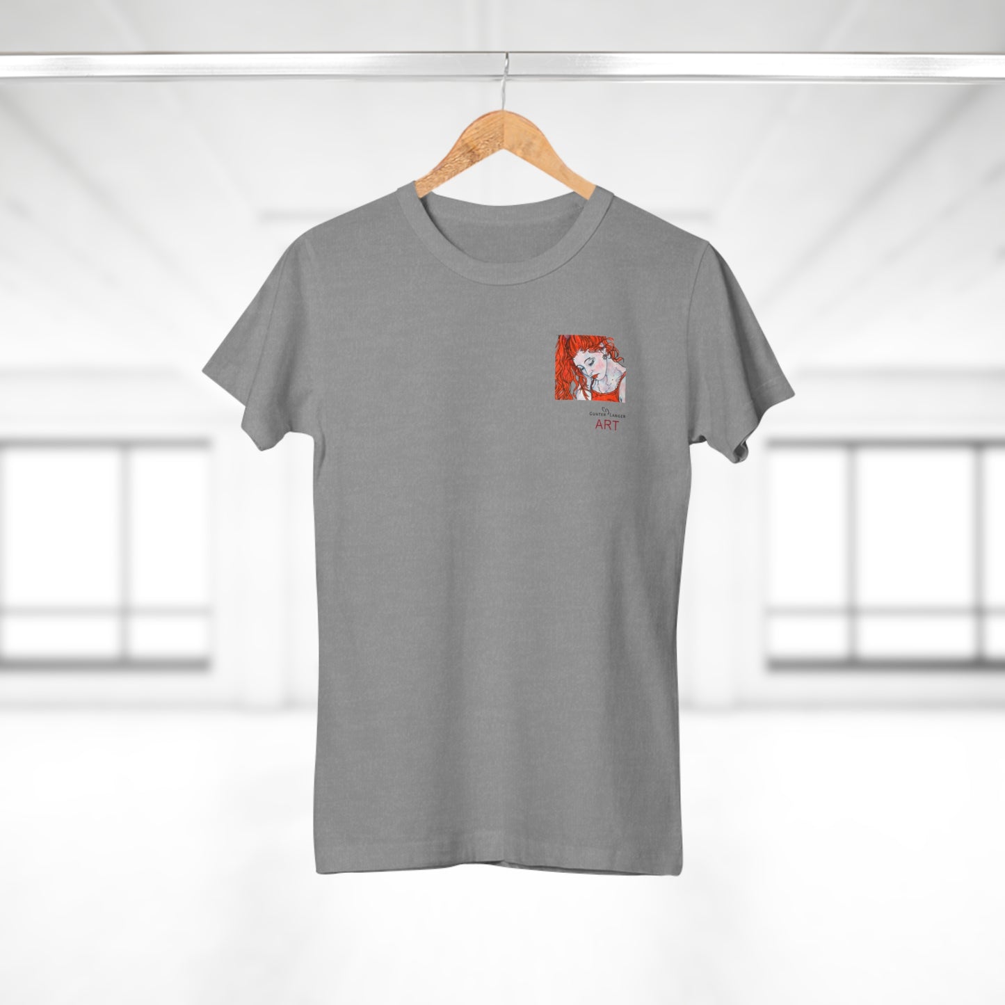 Single Jersey Women's T-shirt - hell - Motiv:  Front Julia, Ausschnitt 6,7 cm & Rückseite Julia, H 37 cm