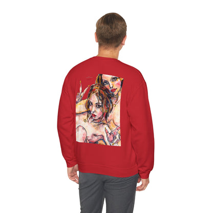 Unisex Heavy Blend™ Crewneck Sweatshirt - Motiv: Front Camilla (H 11,4 cm) & Rückseite Camilla / Leni, H 41 cm