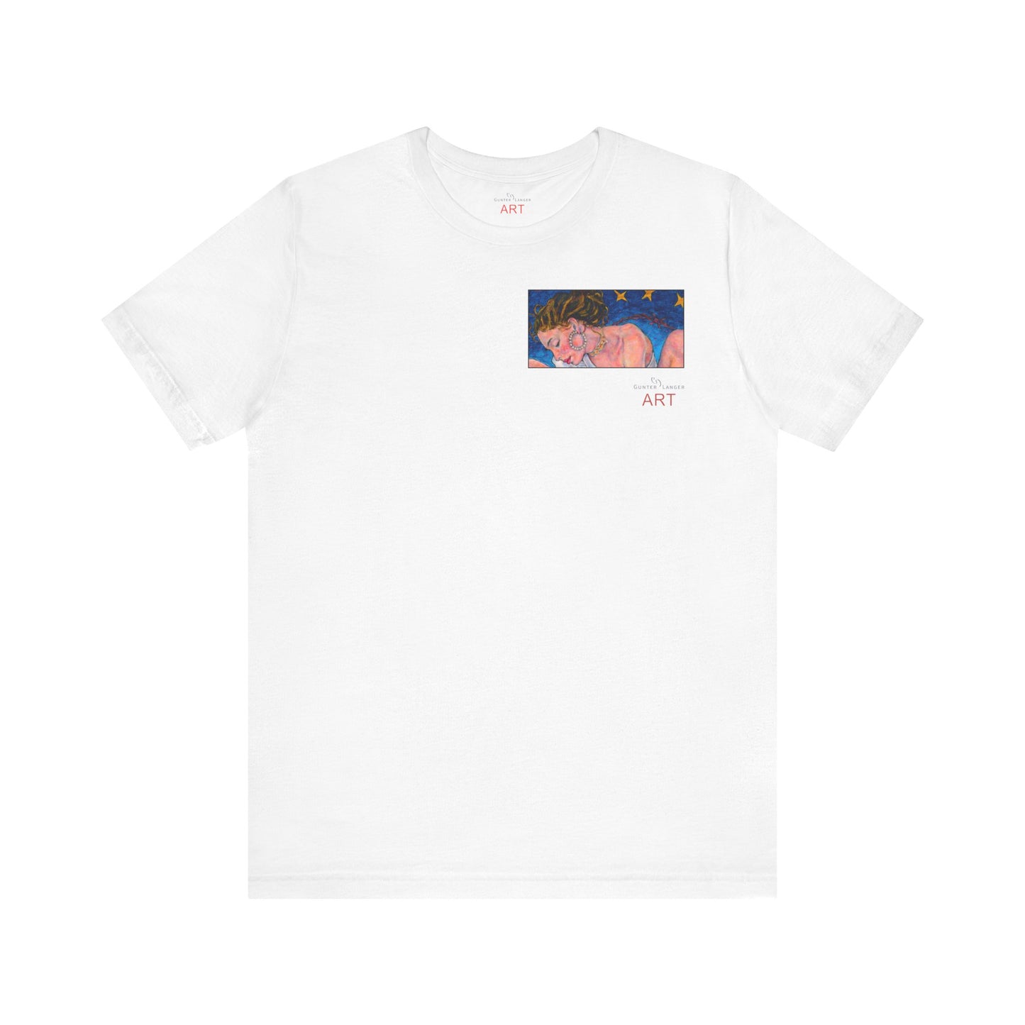 Unisex Jersey Short Sleeve Tee - Motiv: Front Alva (Ausschnitt H 7,8 cm) & Rückseite Alva, H 41 cm, Neck Label