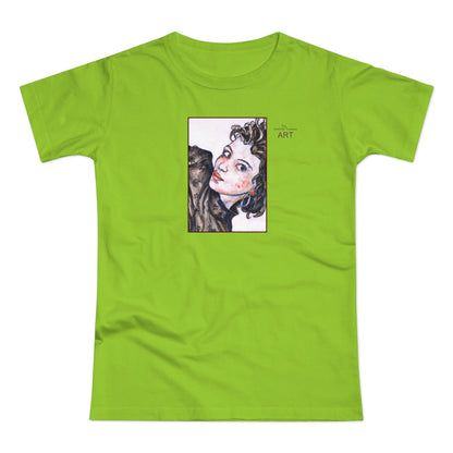 Single Jersey Women's T-shirt - hell - Motiv: Front Annette, H 20 cm & Rückseite Annette, H 35,56 cm