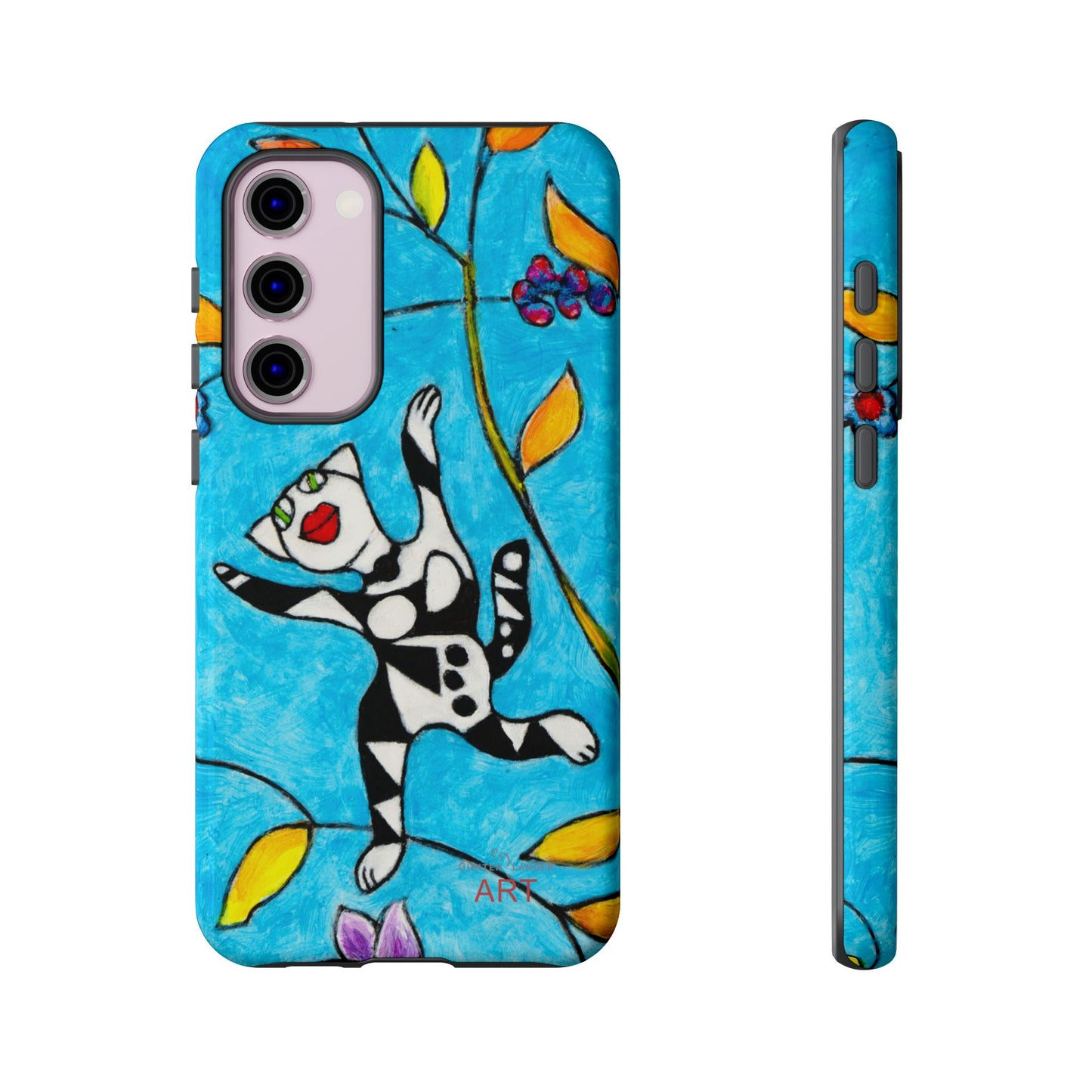 Tough Cases - Google Pixel - Samsung Galaxy - Motiv: Karierte Katze hüpft