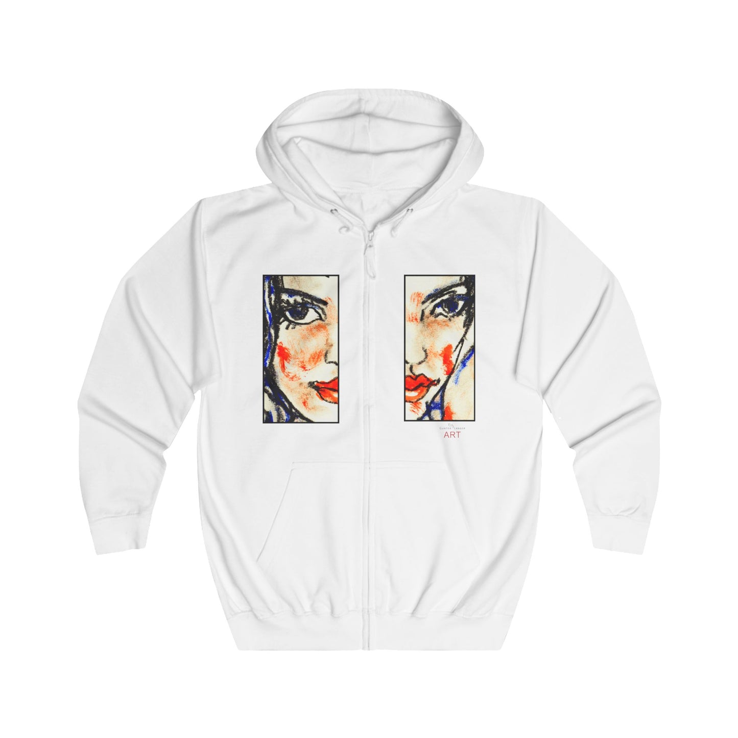 Unisex Full Zip Hoodie - Motiv: Front Kira (Ausschnitt H 23,5 cm) & Rückseite Kira H 46 cm