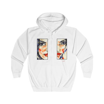 Unisex Full Zip Hoodie - Motiv: Front Kira (Ausschnitt H 23,5 cm) & Rückseite Kira H 46 cm