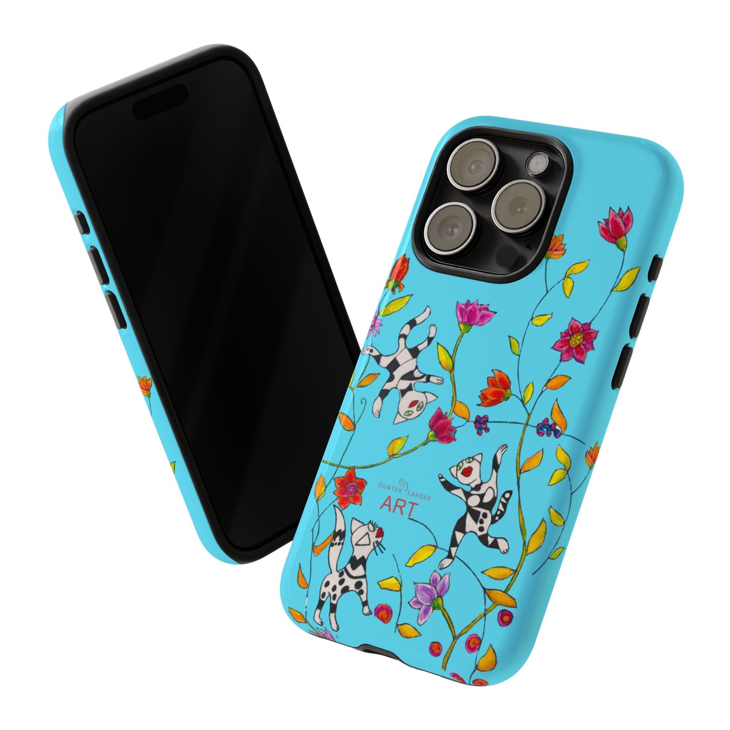 Tough Cases - iPhone - Motiv: Karierte Katzen, blau