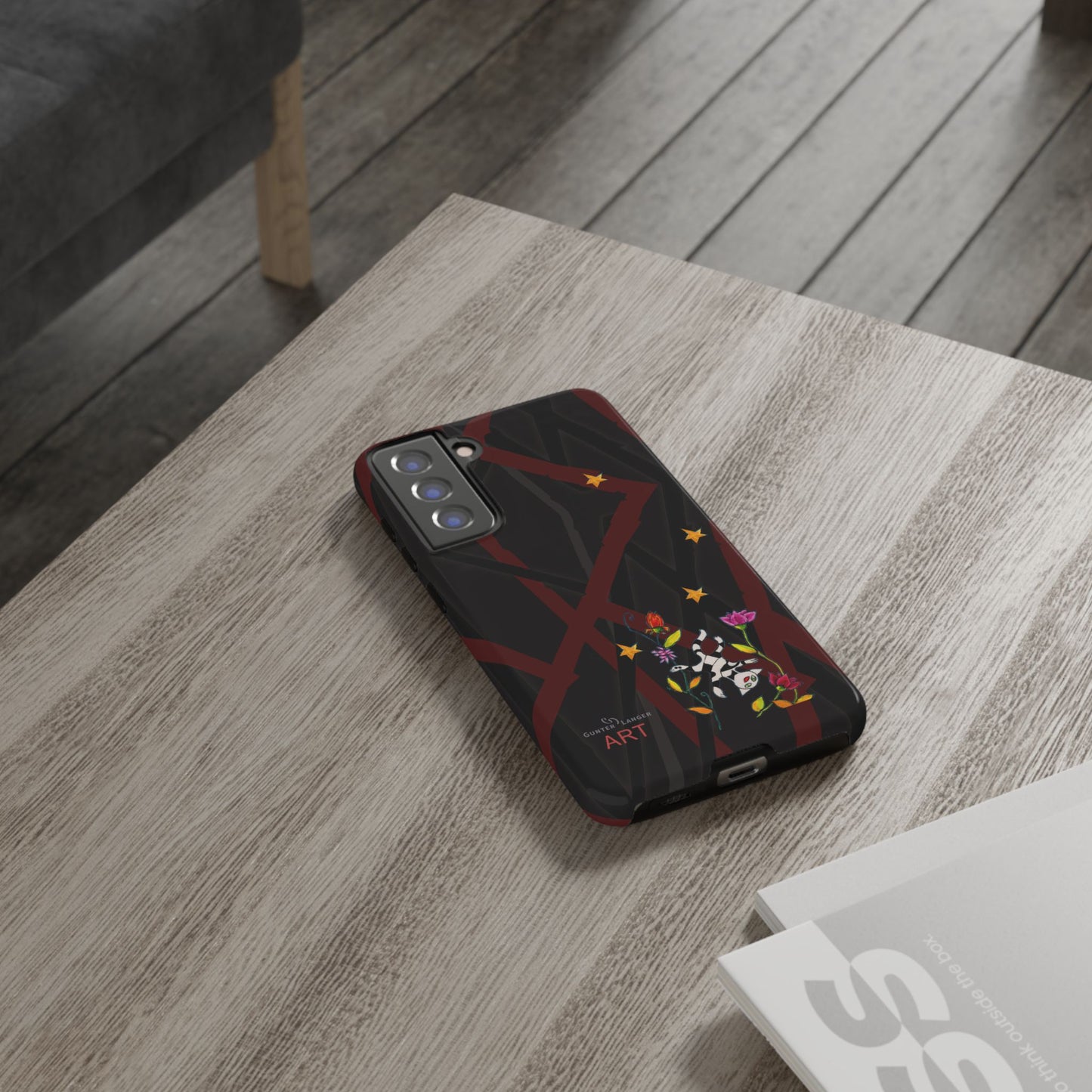 Tough Cases - Google Pixel - Samsung Galaxy - Motiv: Katze schwebt und Ranken, H 5,26 cm, Mikado3