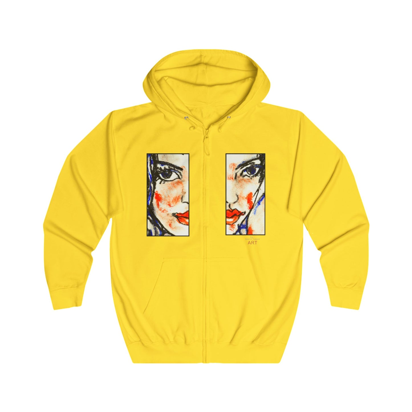 Unisex Full Zip Hoodie - Motiv: Front Kira (Ausschnitt H 23,5 cm) & Rückseite Kira H 46 cm