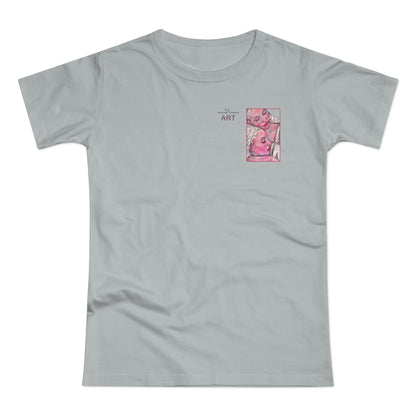 Single Jersey Women's T-shirt - hell - Motiv: Zuflucht, Ausschnitt, H 10 cm