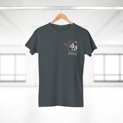 Single Jersey Women's T-shirt - dunkel - Motiv: Miau, H 9,7 cm