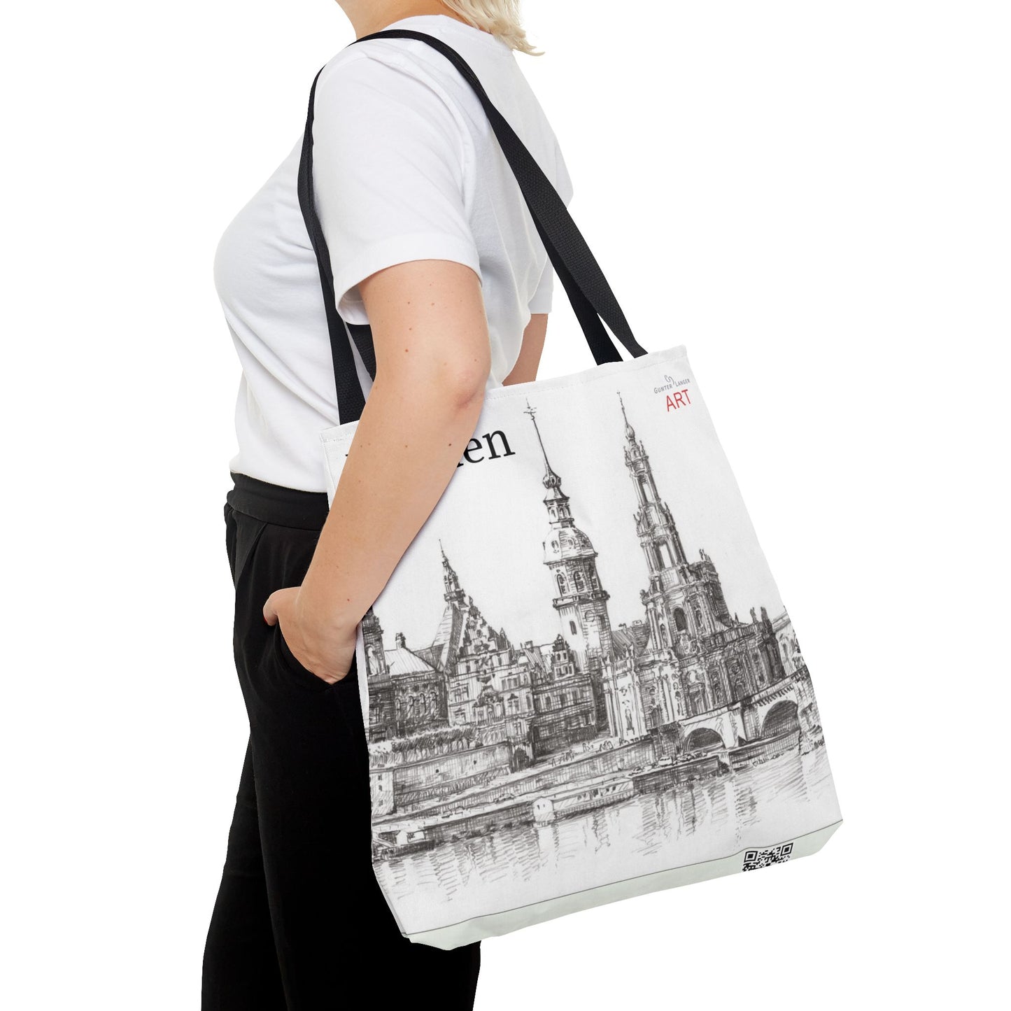 Tote Bag (AOP) - Motiv: Dresden -  Terrassenufer Hofkirche Schloß A01, Bleistift