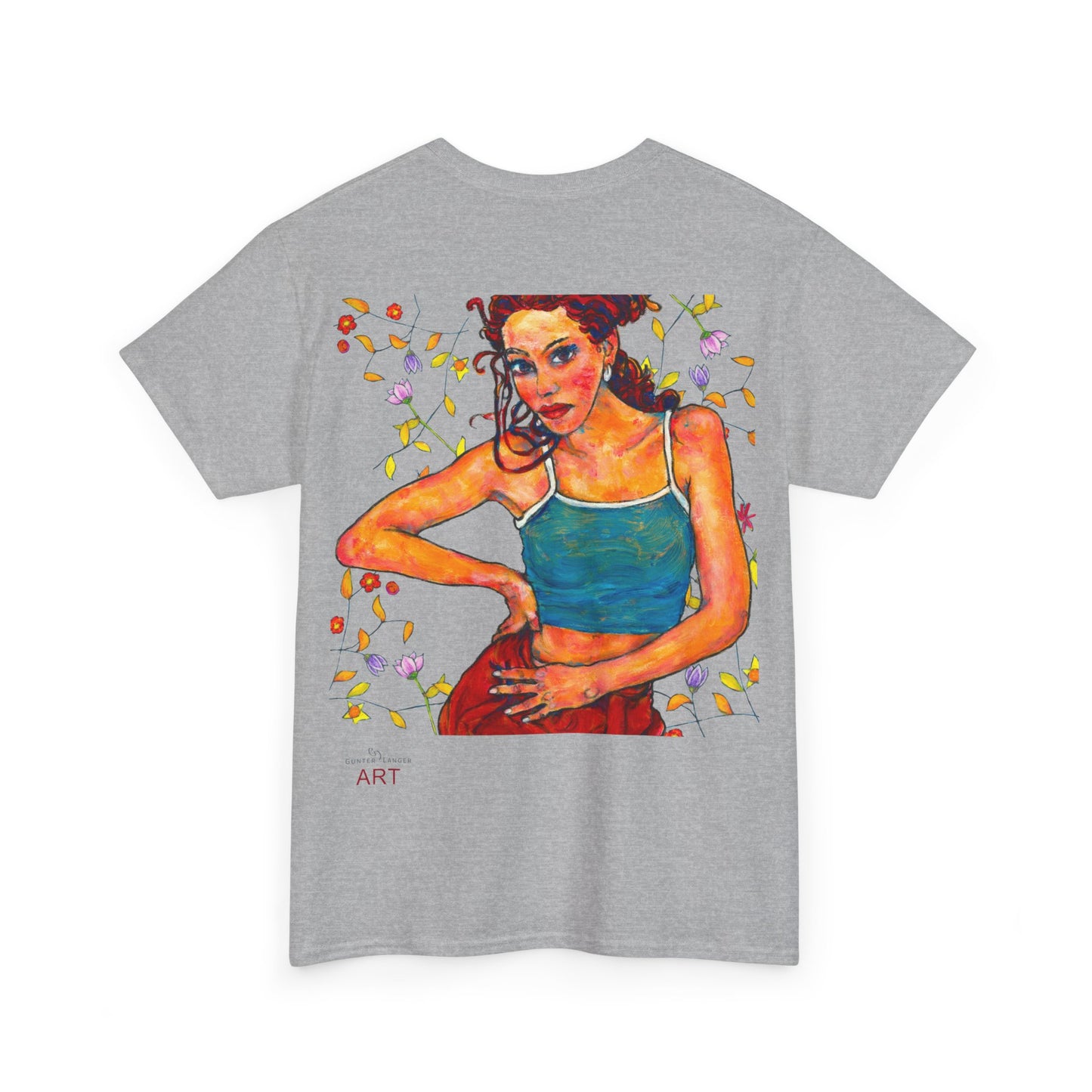 Unisex Heavy Cotton Tee - Motiv: Front, Lea, H 13cm & Rückseite, Lea A02, Ranken, 40 cm, Neck Label