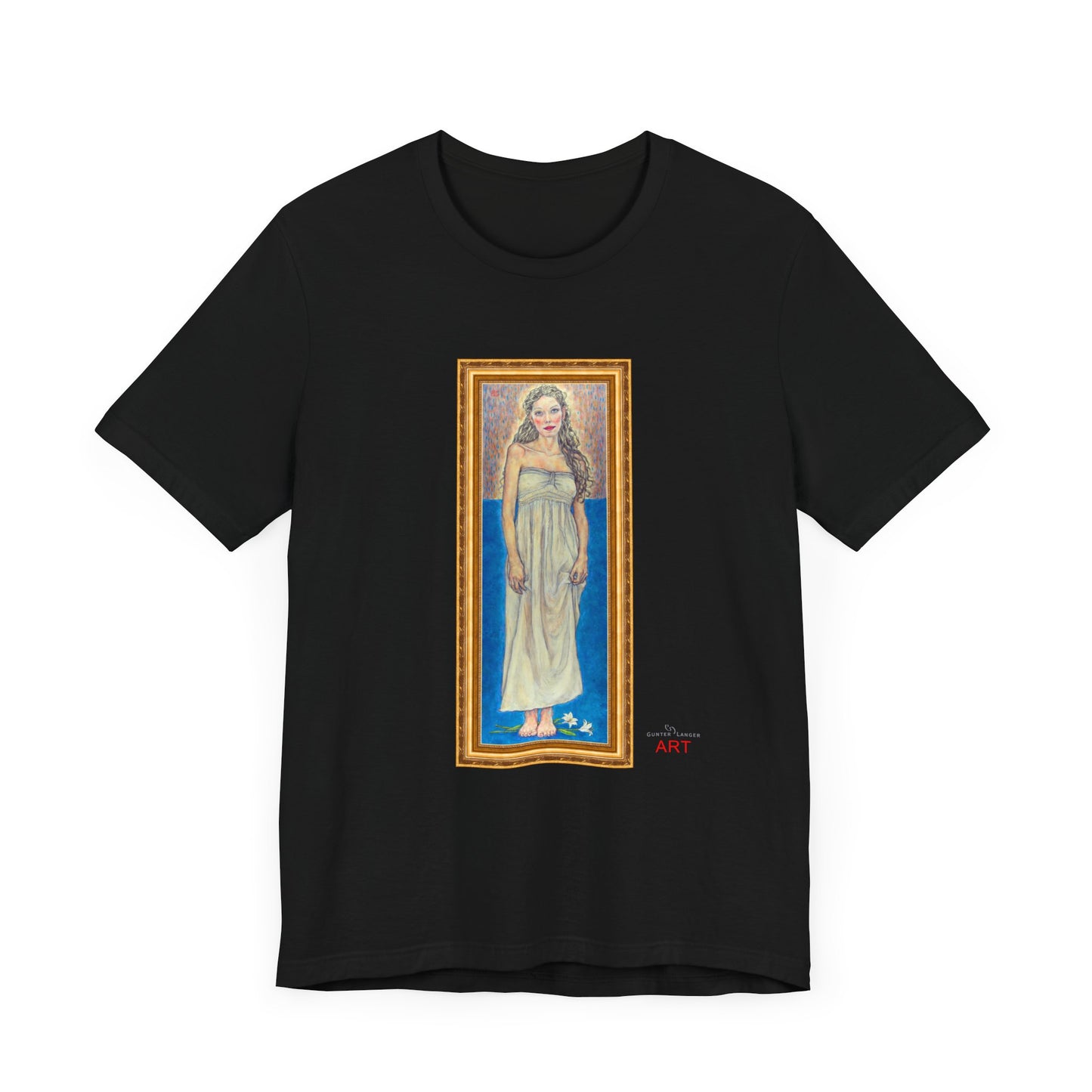 Unisex Jersey Short Sleeve Tee - Motiv: Front Marie, H 35,5 cm Goldrahmen