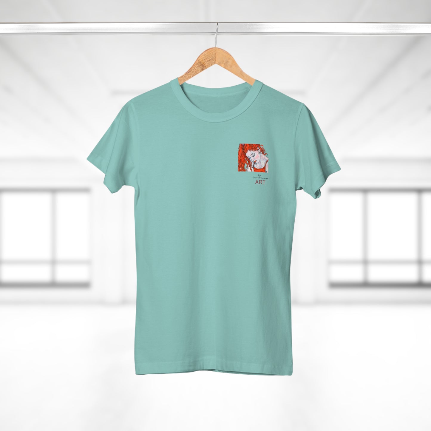 Single Jersey Women's T-shirt - hell - Motiv:  Front Julia, Ausschnitt 6,7 cm & Rückseite Julia, H 37 cm