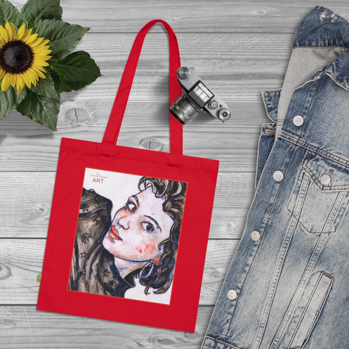 Organic Cotton Tote Bag - Motiv: Annette, roter Kasten, einseitig bedruckt, H30 cm