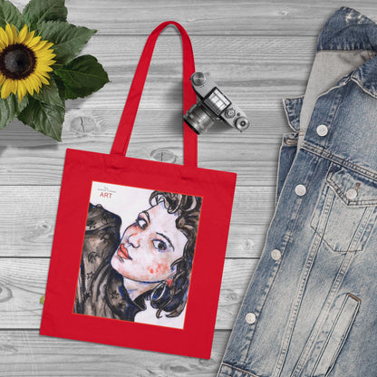 Organic Cotton Tote Bag - Motiv: Annette, roter Kasten, einseitig bedruckt, H30 cm