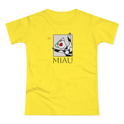 Single Jersey Women's T-shirt - hell - Motiv: Front Miau, H 15,3 cm, Rückseite Miau, H27,94 cm