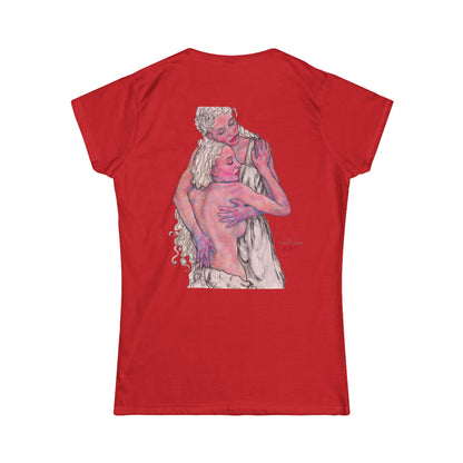 Women's Softstyle Tee - Motiv: Front, Zuflucht, H 14 cm (klein) & Rückseite Zuflucht, H 34,5 cm (groß)