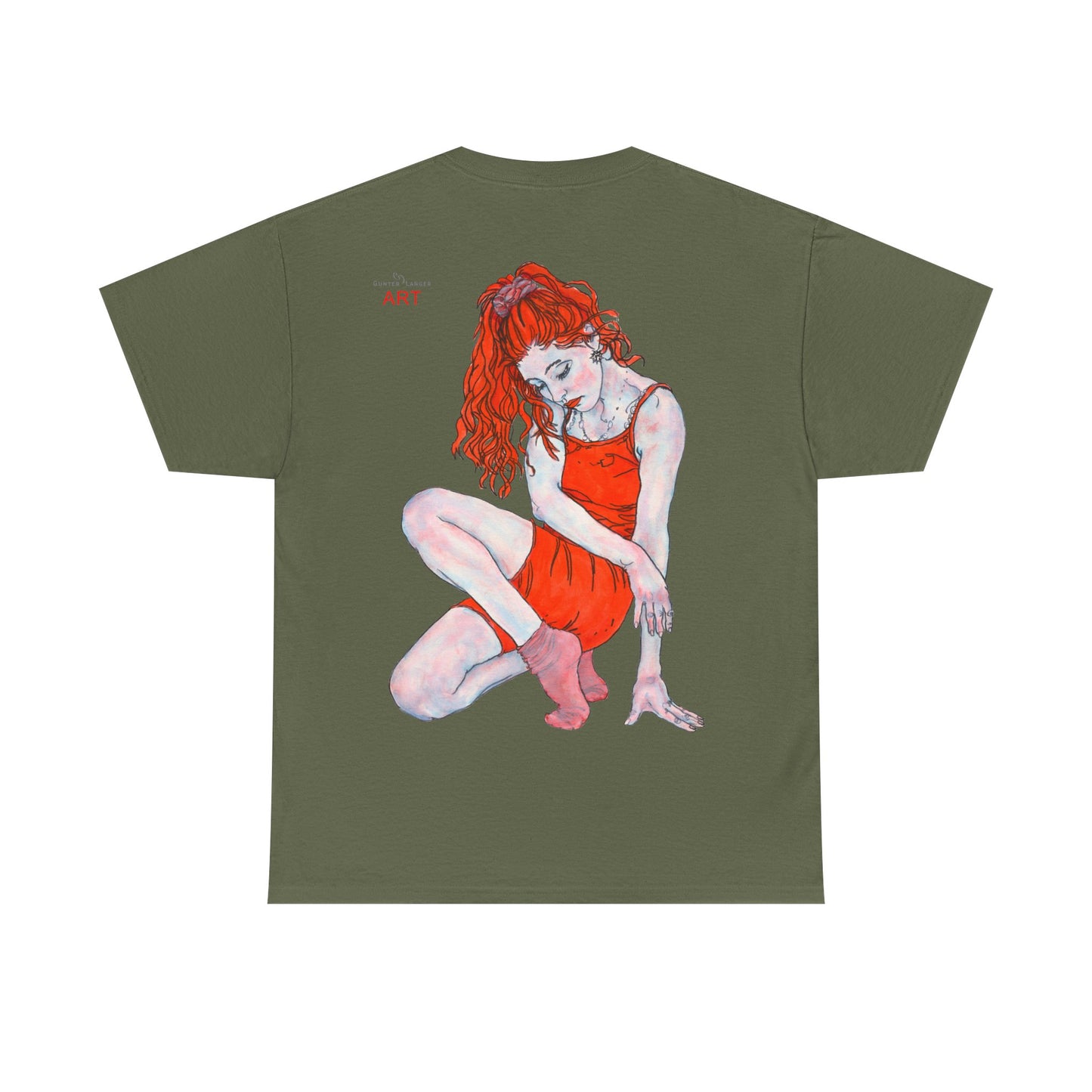 Unisex Heavy Cotton Tee - Motiv:  Front Julia, H25 cm & Rückseite Julia, H 49 cm