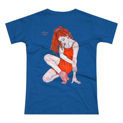 Single Jersey Women's T-shirt - dunkel - Motiv:  Front Julia, Ausschnitt 6,7 cm & Rückseite Julia, H 37 cm