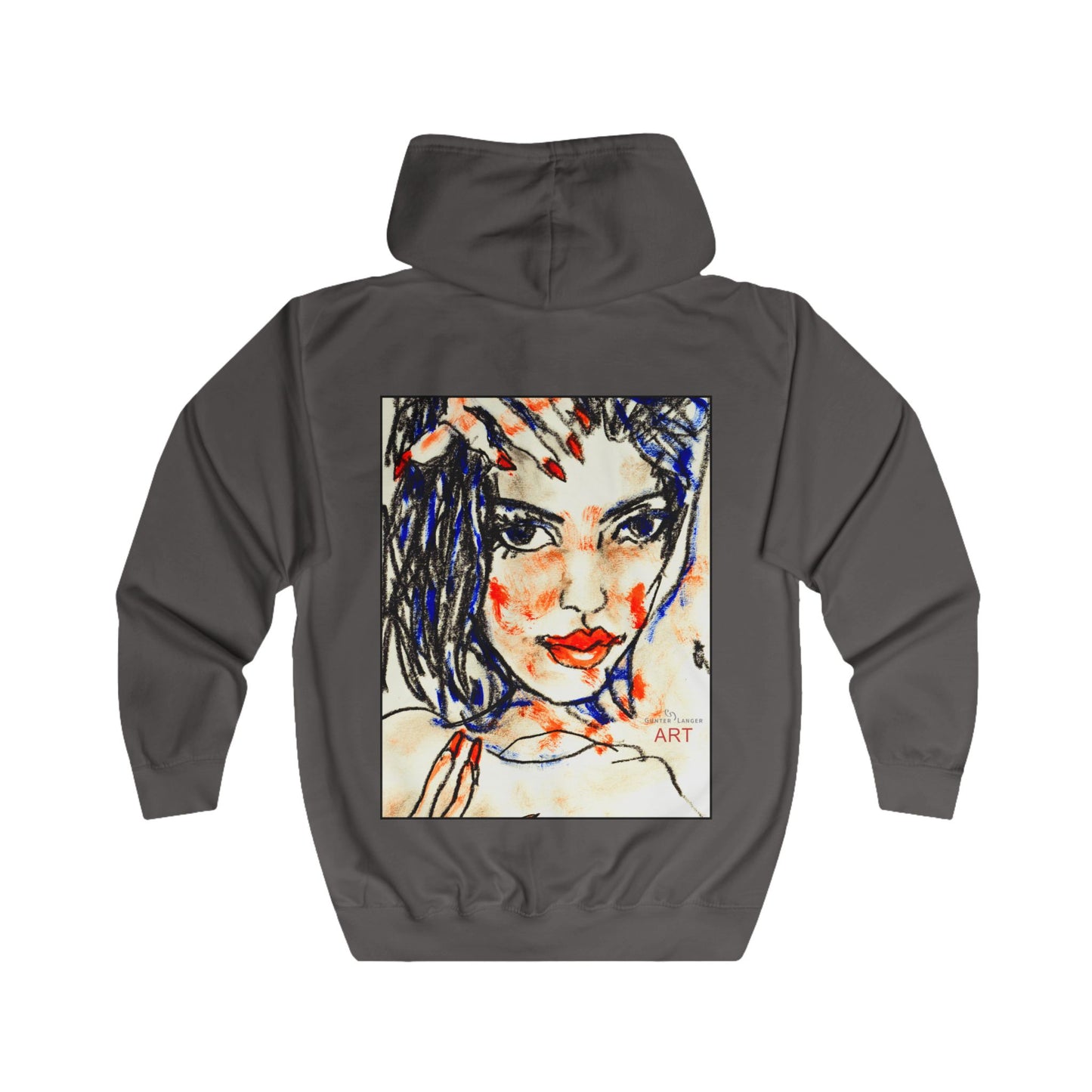 Unisex Full Zip Hoodie - Motiv: Front Kira (Ausschnitt H 23,5 cm) & Rückseite Kira H 46 cm