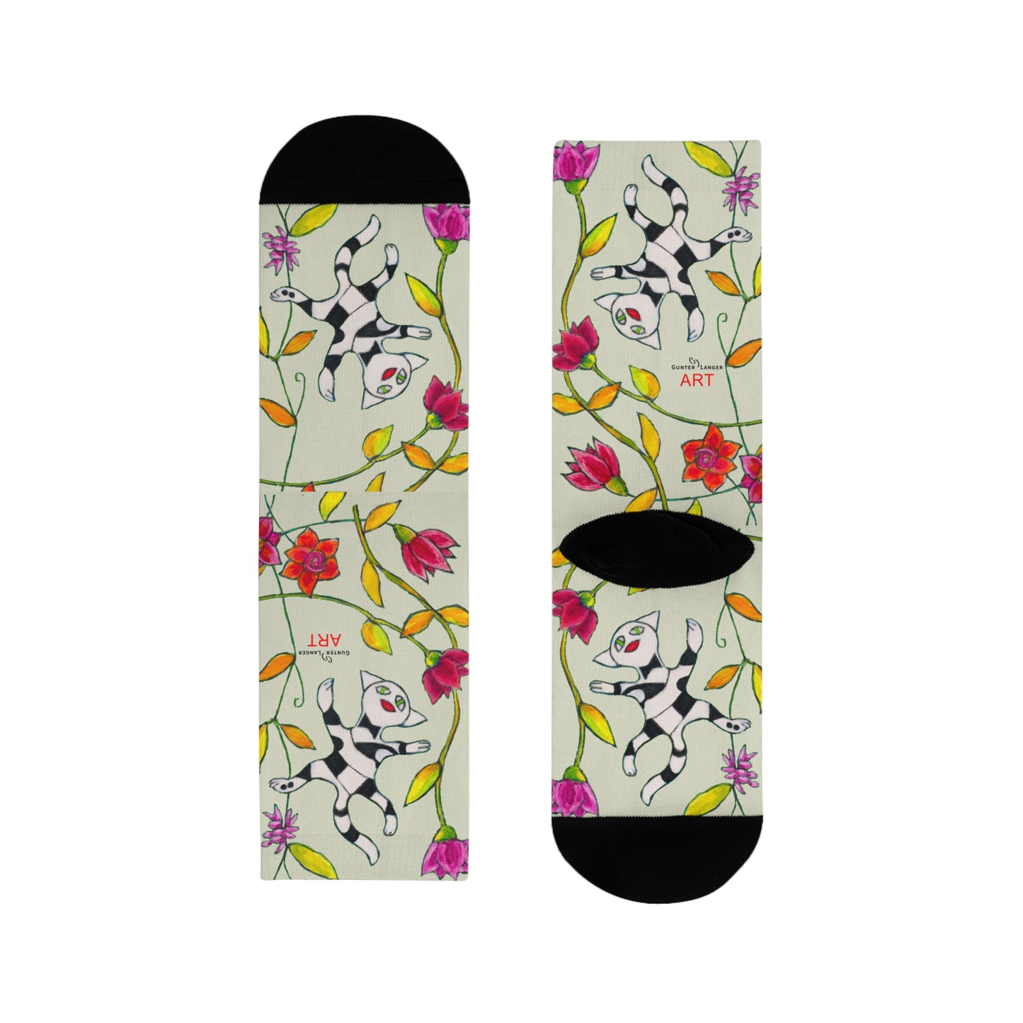 Sublimation Crew Socks (EU) - Motiv: Katze fliegt durch Ranken