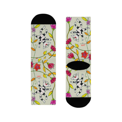 Sublimation Crew Socks (EU) - Motiv: Katze fliegt durch Ranken