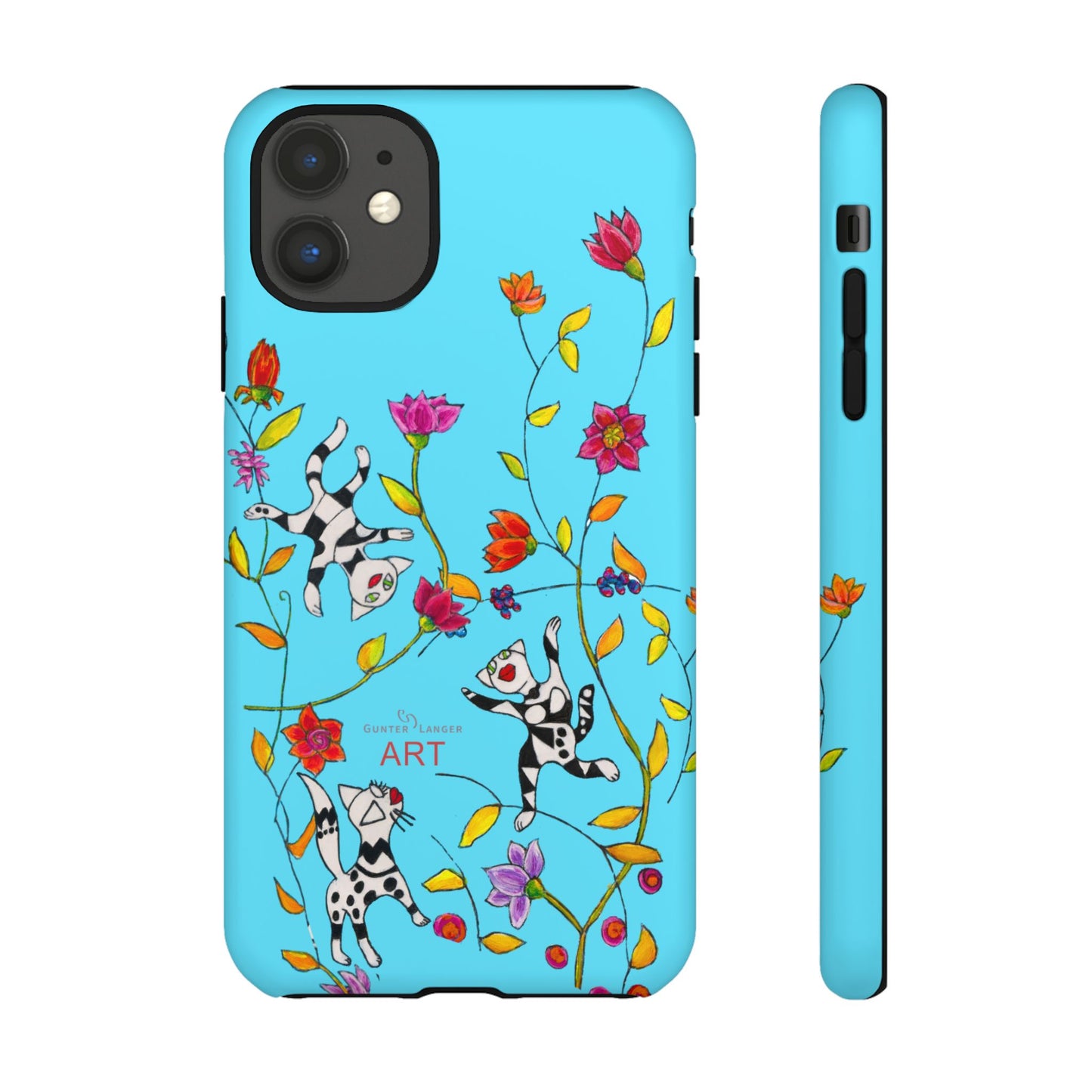 Tough Cases - iPhone - Motiv: Karierte Katzen, blau