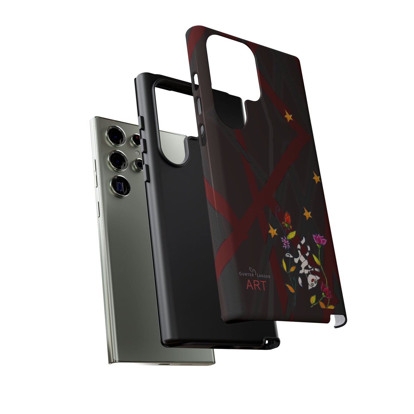 Tough Cases - Google Pixel - Samsung Galaxy - Motiv: Katze schwebt und Ranken, H 5,26 cm, Mikado3