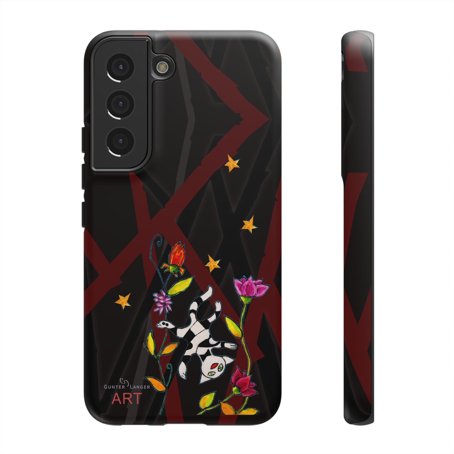 Tough Cases - Google Pixel - Samsung Galaxy - Motiv: Katze schwebt und Ranken, H 7,73 cm, Mikado3