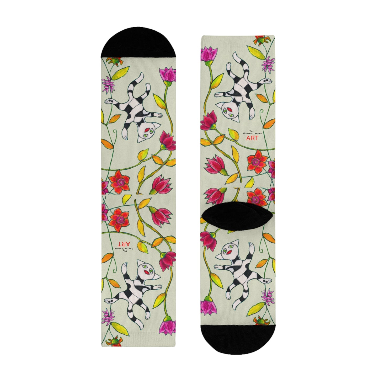 Sublimation Crew Socks (EU) - Motiv: Katze fliegt durch Ranken