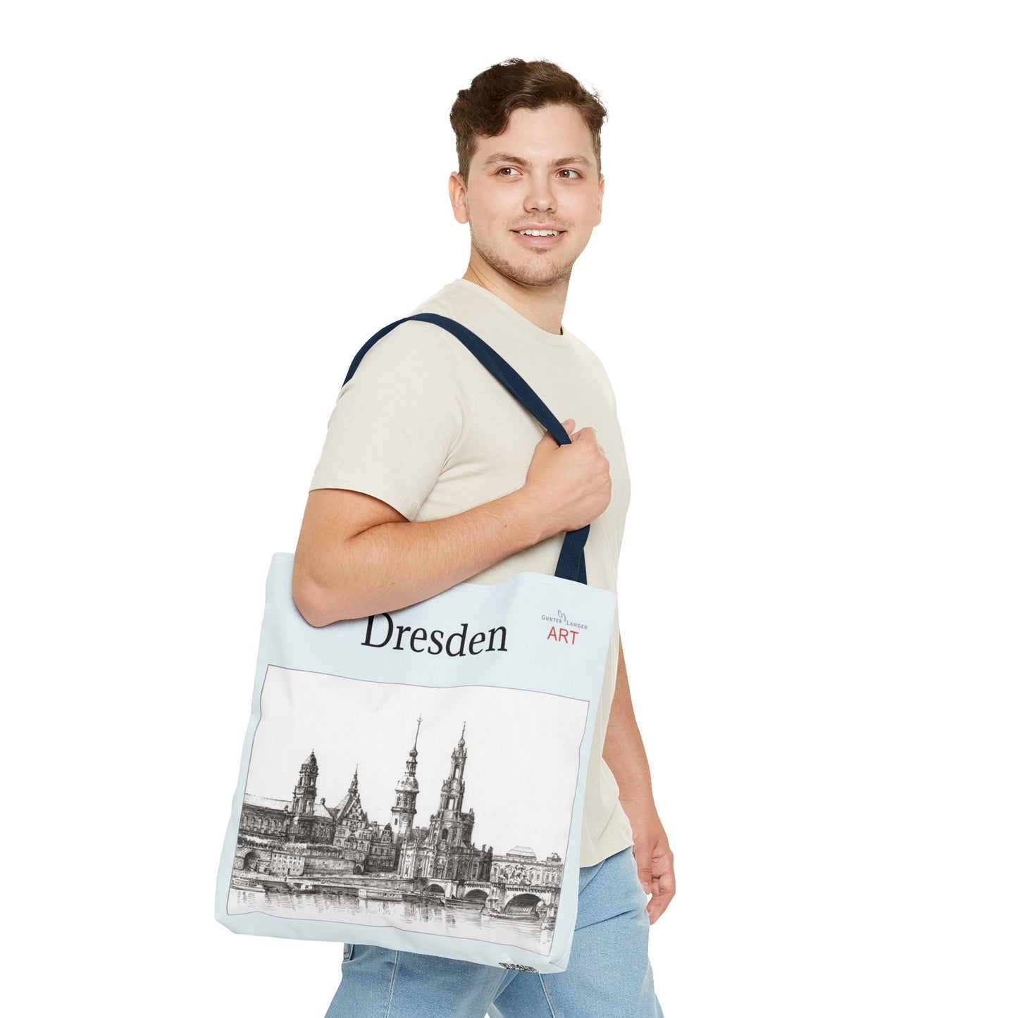 Tote Bag (AOP) - Motiv: Dresden -  Terrassenufer, Hofkirche, Schloß, Bleistift