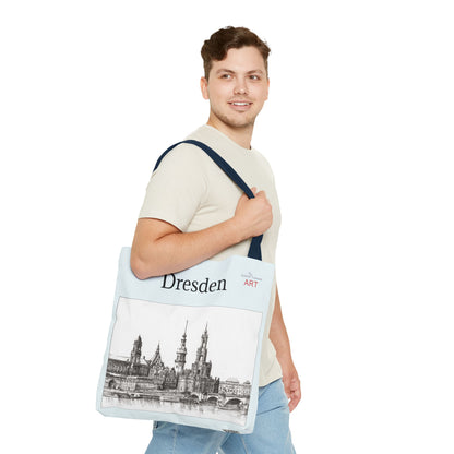 Tote Bag (AOP) - Motiv: Dresden -  Terrassenufer, Hofkirche, Schloß, Bleistift