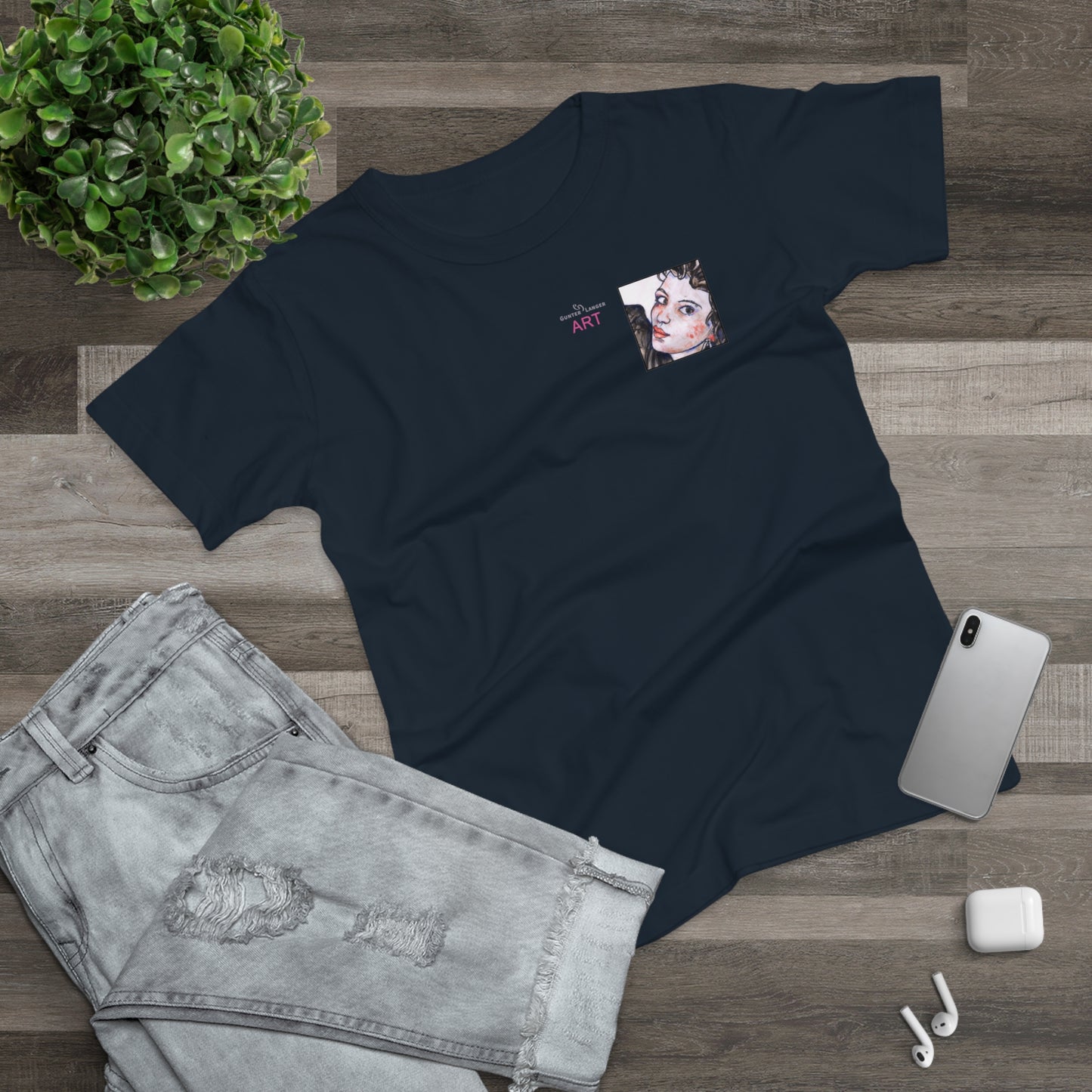 Single Jersey Women's T-shirt- dunkel - Motiv: Annette, Ausschnitt, H 7,5 cm