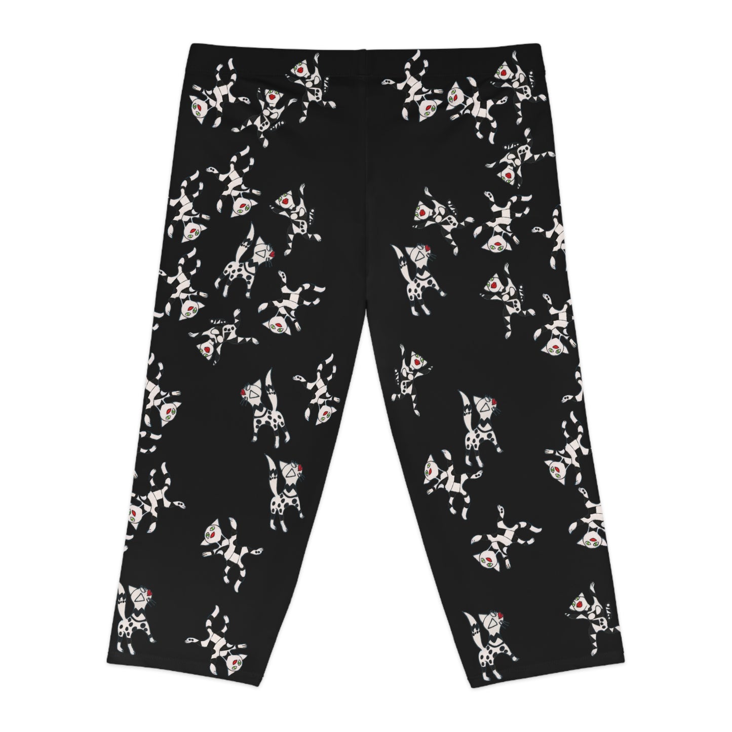 Women's Capri Leggings (AOP) -  Motiv: viele Katzen T3, schwarz