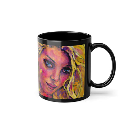 Black Coffee Cup, 11oz - Motiv: Maria, Ausschnitt, Sterne