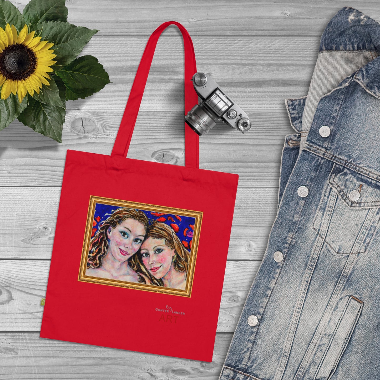 Organic Cotton Tote Bag - Motiv: Freundinnen (gerahmt), einseitig bedruckt, H30 cm