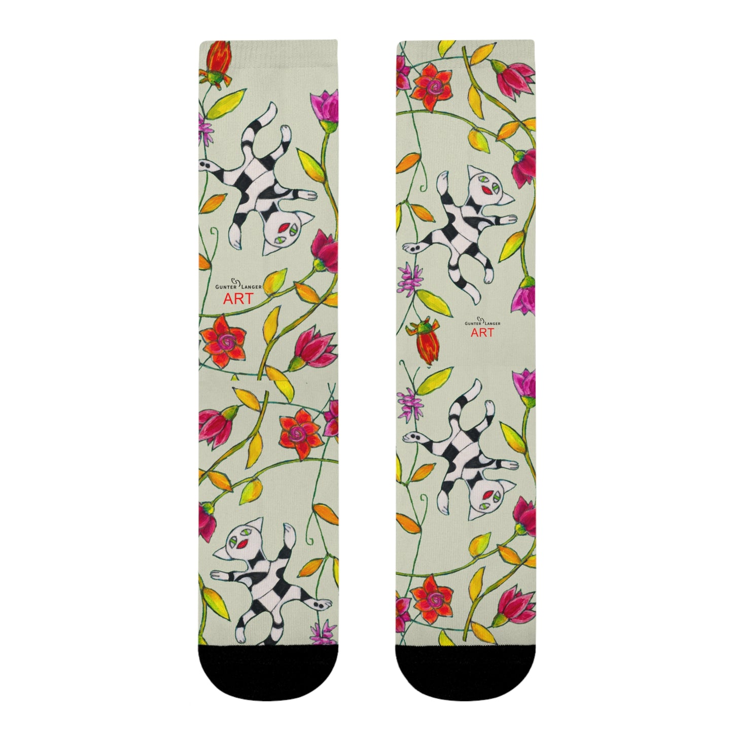 Sublimation Crew Socks (EU) - Motiv: Katze fliegt durch Ranken L