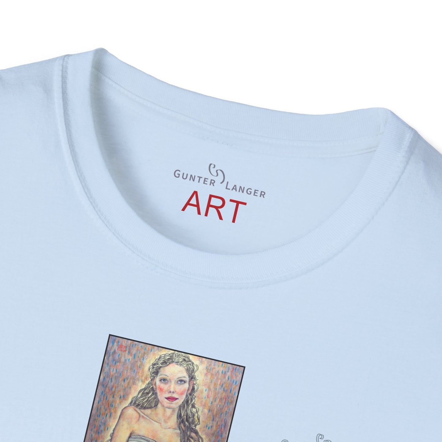 Unisex Softstyle T-Shirt - Motiv: Front Marie, H25 cm & Rückseite Marie, H 49 cm, Neck Label